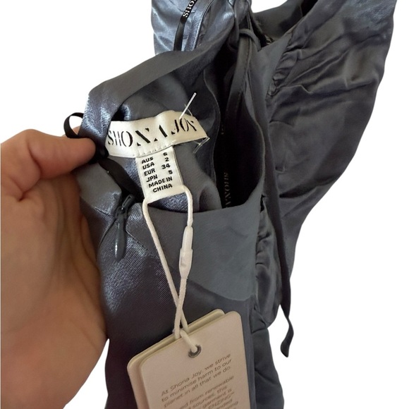 Shona Joy NEW La Lune Asymmetrical Bias Cowl Midi Dress in Blue Smoke - Picture 6 of 9